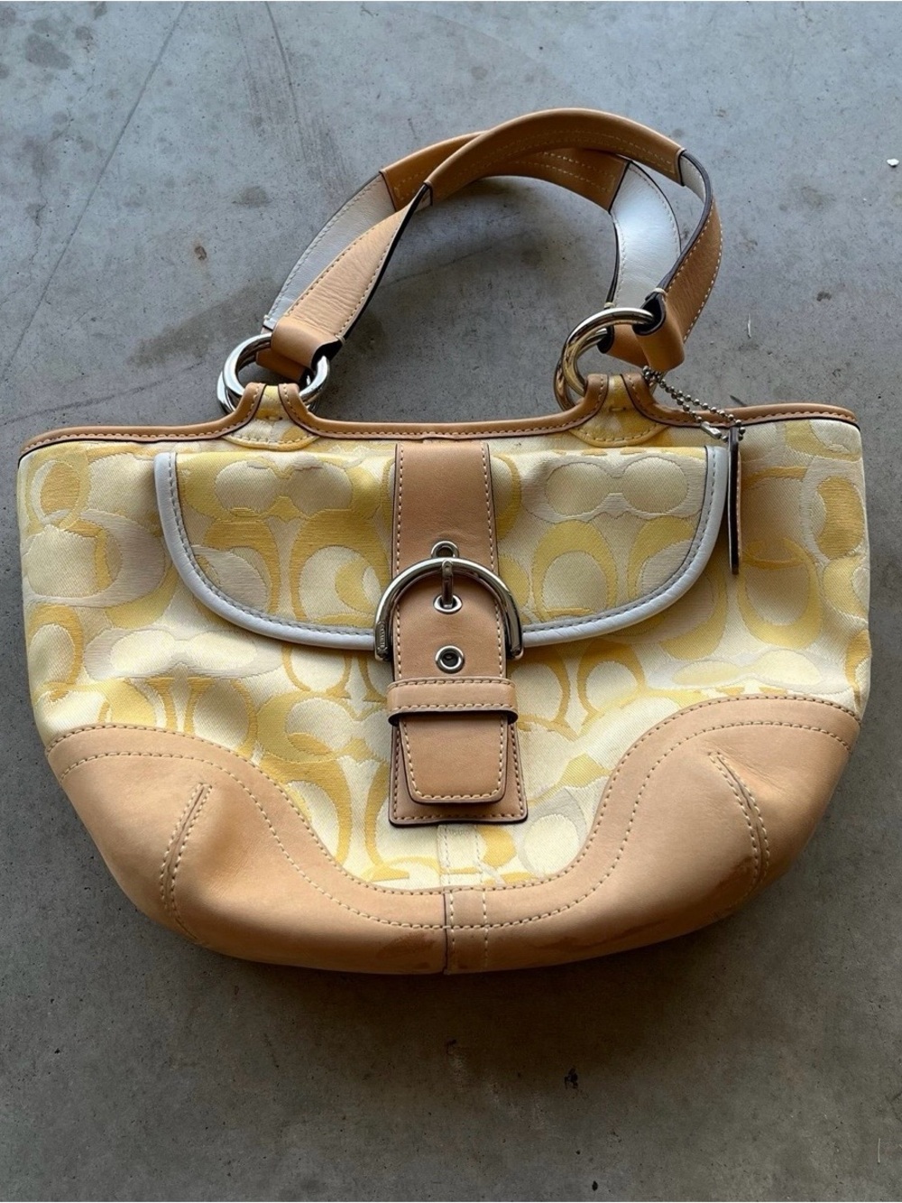 Coach Yellow/White Signature Fabric and Leather Soho Optic Hobo